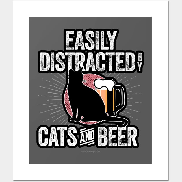 Easily Distracted by Cats and Beer Wall Art by eBrushDesign